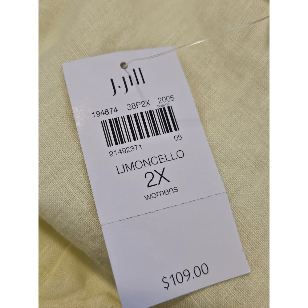 J Jill Love 100% Linen Dress 2X NEW Shift Limoncello Yellow Sleeveless Midi